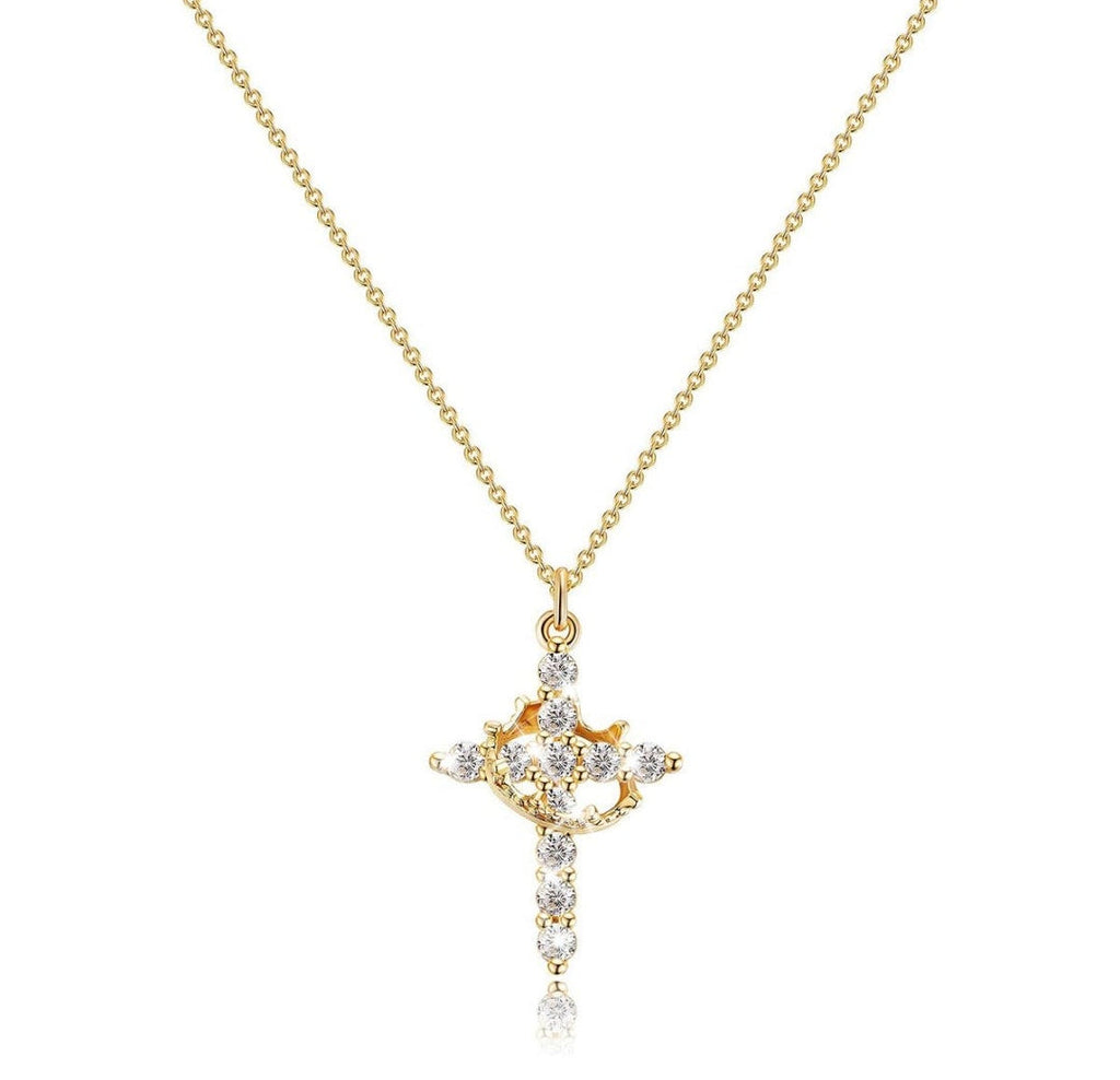 Diamond Cross Necklace for women, Gold Cubic Zirconia Pendant Necklaces